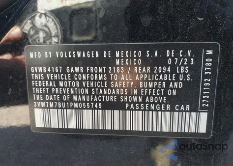 2023 Volkswagen Jetta 1.5T Se из США, поврежденный, VIN 3VW7M7BU1PM055749